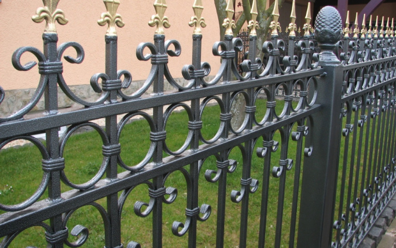 Железный забор с декоративными элементами