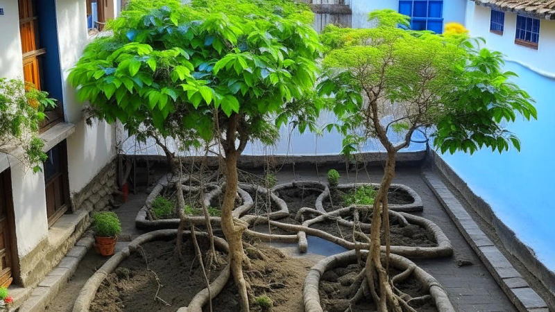 Посадка деревьев с переплетенными корнями