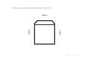 Блок контейнер стандартный 2 м с двускатной крышей и торцевой дверью вид сбоку