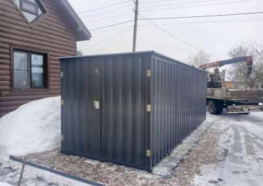 Современный хозблок для хранения строительных материалов в графитовом цвете в с. Марьинка, г.о. Ступино, МО